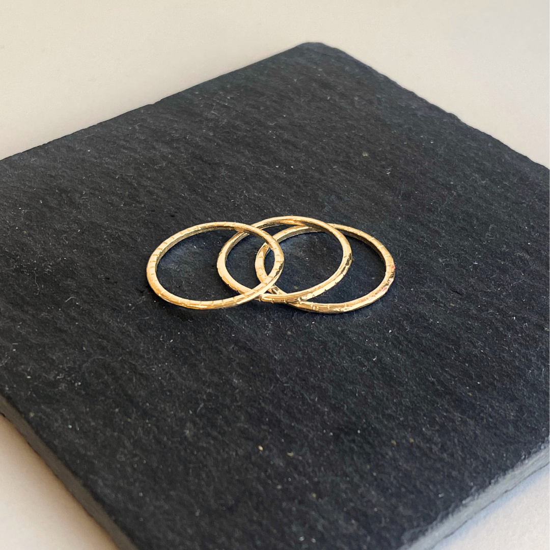 Stacked textured rings 14k gold