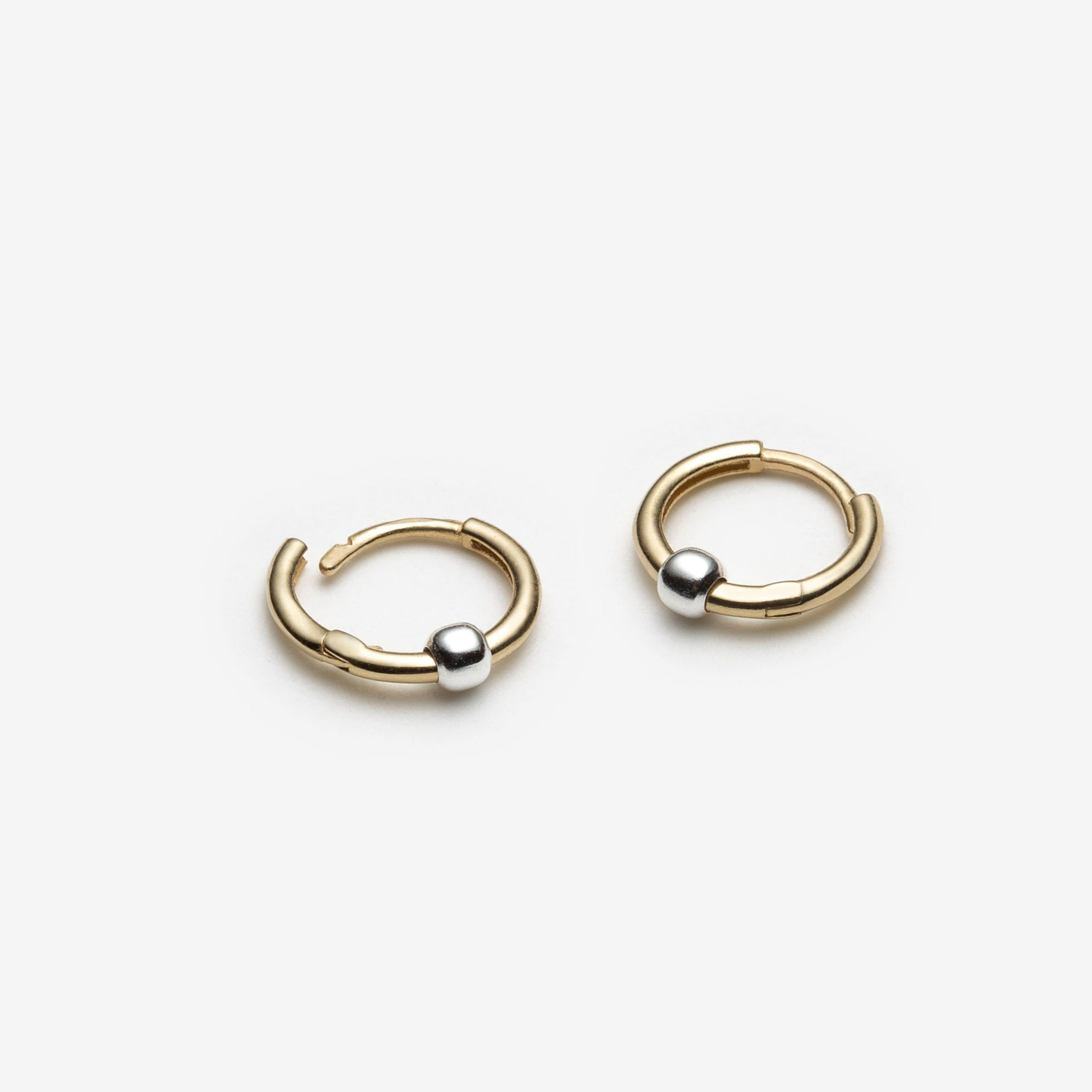 Huggies with Sterling Silver Bead - 10k Yellow Gold - Camillette