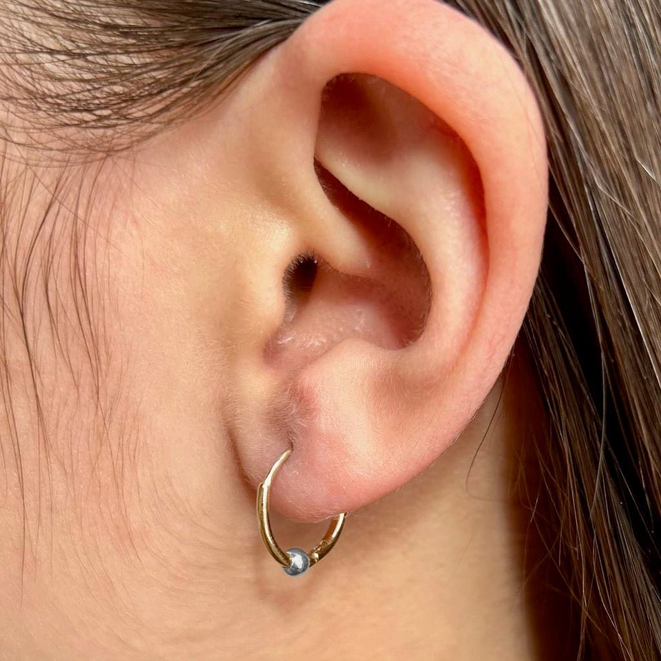 Huggies with Sterling Silver Bead 10k Yellow Gold