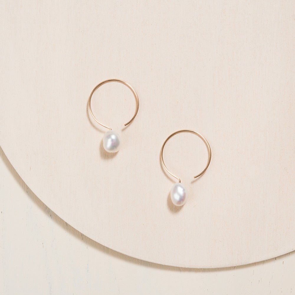 Basic Gold Filled Hoop Earrings Ivory Pearl Camillette