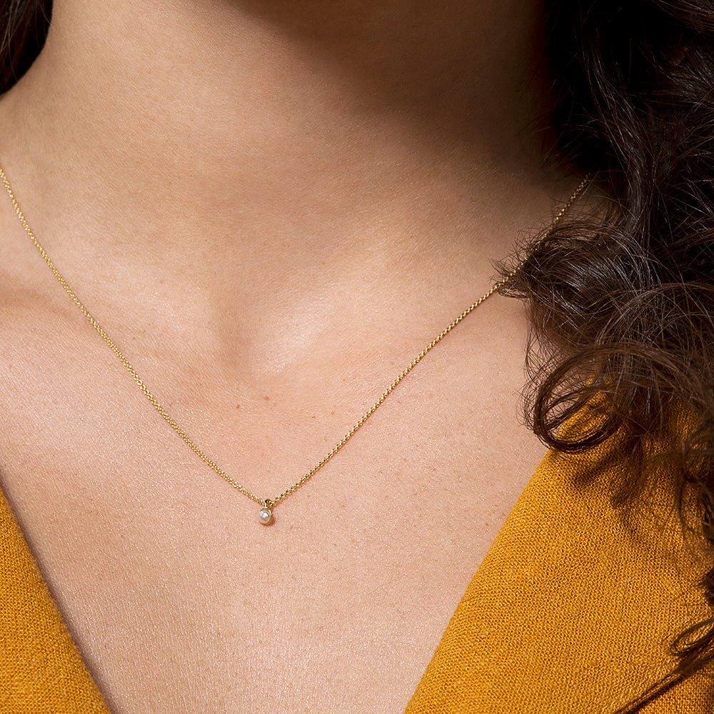 Classic Solitaire Freshwater Pearl Necklace 10k 14k Gold