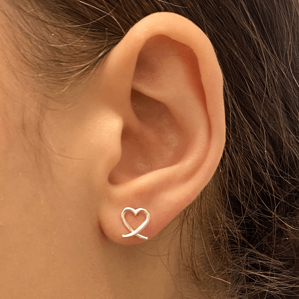 Crossed Heart Stud Earrings - Sterling Silver - Camillette