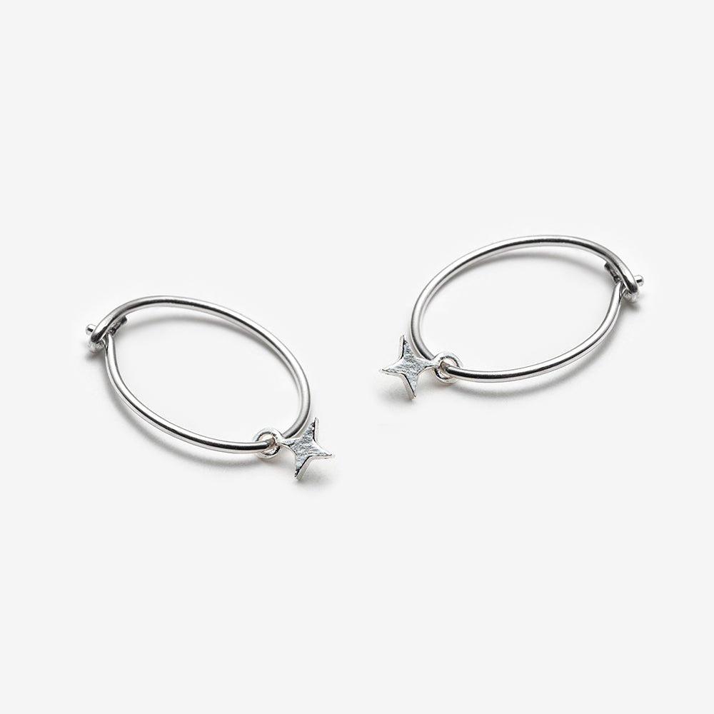 13mm Star Charm Sleepers Hoops Earrings - Silver - Camillette