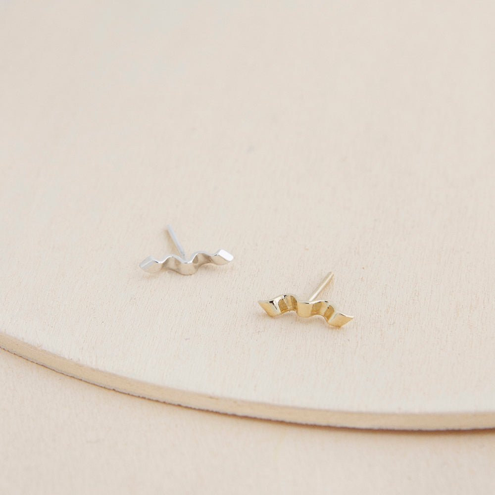 Folded Ribbon Stud Earrings - 14k Gold or Bronze - Camillette