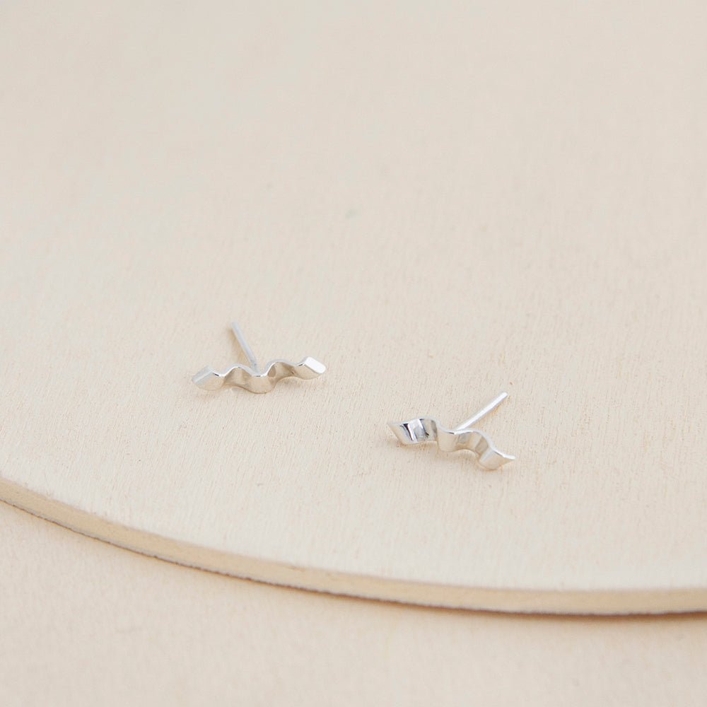 Folded Ribbon Stud Earrings - Sterling Silver - Camillette