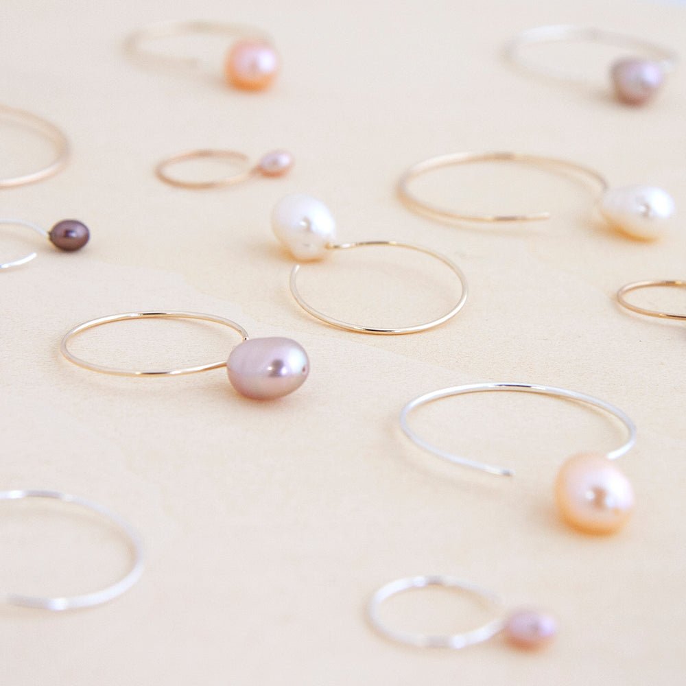 Silver Hoop Earrings - Ivory Pearl - 24mm - Camillette