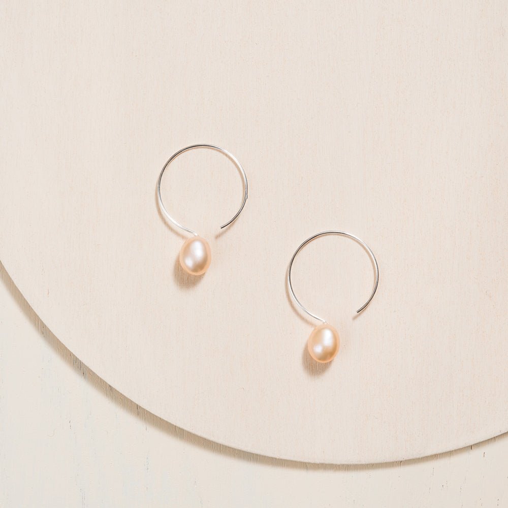 Silver Hoop Earrings - Ivory Pearl - 24mm - Camillette