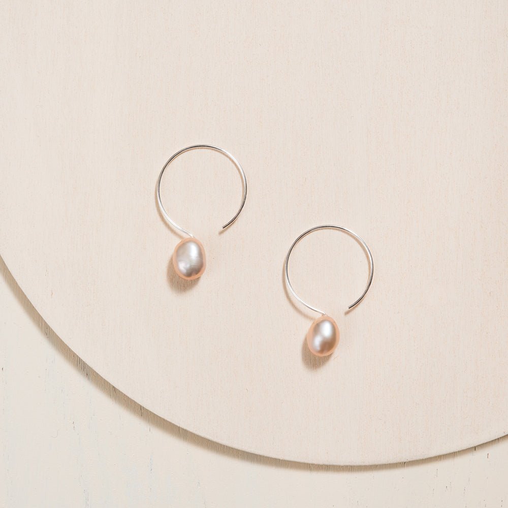Silver Hoop Earrings - Ivory Pearl - 24mm - Camillette