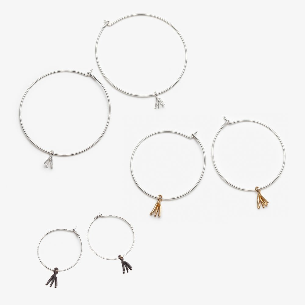 Spectacle Set 2 - Small Loop Necklace & Fireworks Hoops Earrings - Silver & Oxidized Silver - Camillette