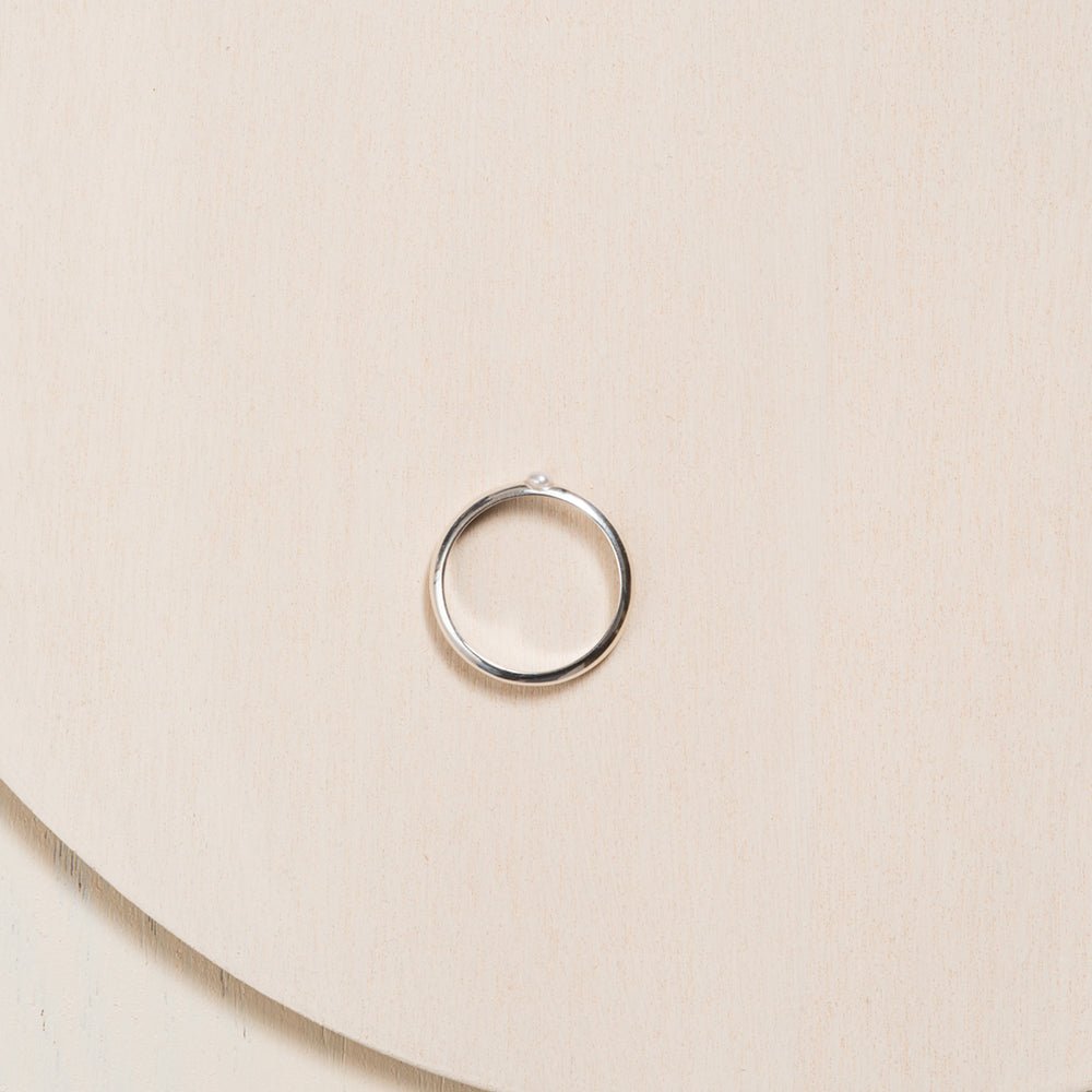 White Pearl Solitaire Thick Band Ring - 14k Gold - Camillette