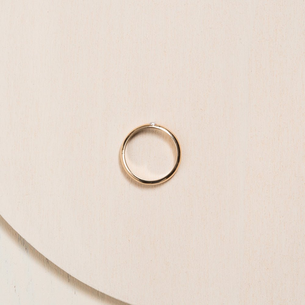 White Pearl Solitaire Thick Band Ring - 14k Gold - Camillette