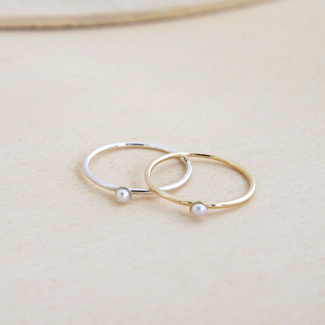 Petite Stacking Ring with Faux White Pearl on 1mm Band